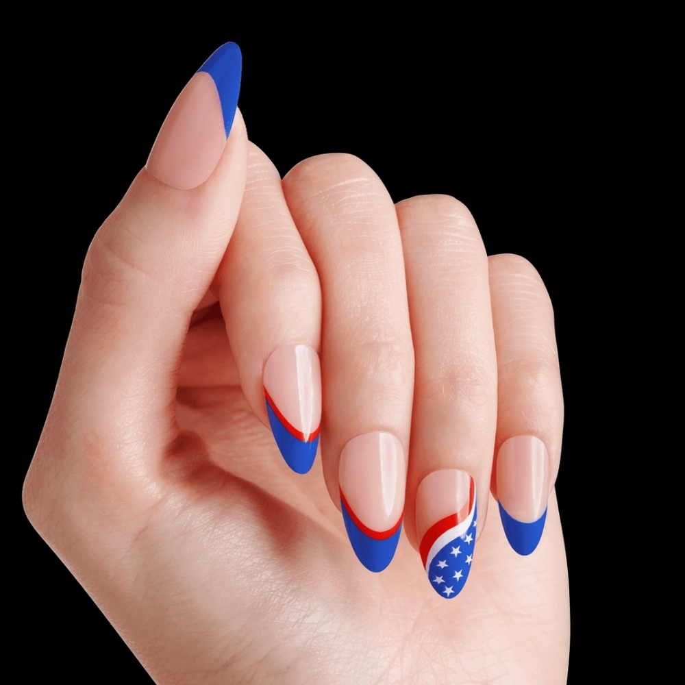 Kiss Voguish Fantasy & ImPRESS Medium Almond Press On Nails Patriotic 2 Pack - Picture 2 of 4